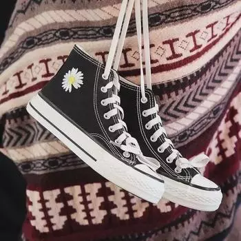 Весенние женские кроссовки из парусины с вышитыми ромашками 2024 года для корейских студентов 40 белый