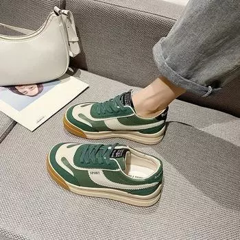 Весенние женские кроссовки, модные разноцветные уличные спортивные кроссовки на шнуровке, спортивные кроссовки, теннисная обувь, женская обувь 35 зелёный