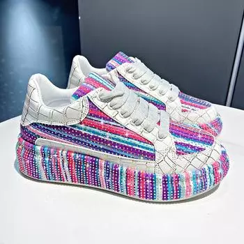 Весенние женские кроссовки модные стразы толстая подошва спортивная обувь для девочек кристалл серебристый платформа кроссовки Zapatos De Mujer 35 зелёный