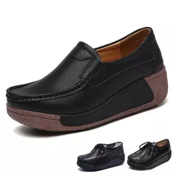 Весенние женские лоферы, удобная женская вулканизированная обувь, мокасины на танкетке, ортопедические женские туфли без шнуровки на платформе 41