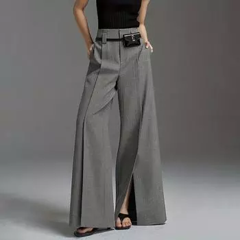 Весенние женские модные однотонные широкие брюки XXL серый