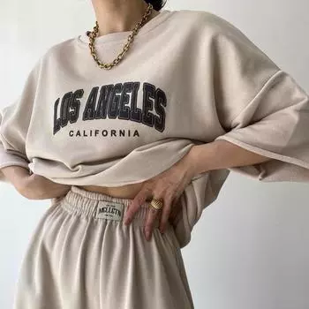 Весенние женские модные повседневные спортивные штаны с короткими рукавами с принтом, костюм из двух предметов XL чёрный