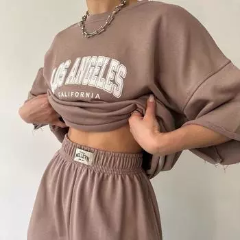 Весенние женские модные повседневные спортивные штаны с короткими рукавами с принтом, костюм из двух предметов XL чёрный