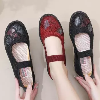 Весенние женские нескользящие туфли для пожилых людей с мягкой подошвой - ретро-стиль ткани Пекин для мам и бабушек 38 чёрный