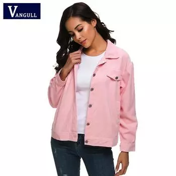 Весенние женские однотонные вельветовые верхние однобортные короткие куртки с широкой талией и длинными рукавами S розовый