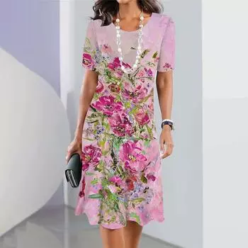 Весенние женские платья с цветочным принтом Элегантные повседневные платья с коротким рукавом Модные женские платья больших размеров S