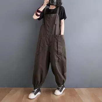 Весенние женские повседневные комбинезоны, однотонные комбинезоны с большими карманами XL серый