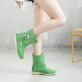 Весенние женские повседневные модные сапоги из ПВХ средней длины, теплые водонепроницаемые сапоги, женские удобные рабочие сапоги для защиты от воды, новые 36 чёрный