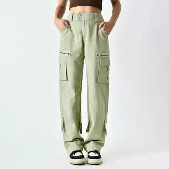 Весенние женские повседневные свободные прямые брюки-карго большого размера с несколькими карманами XXXXL чёрный