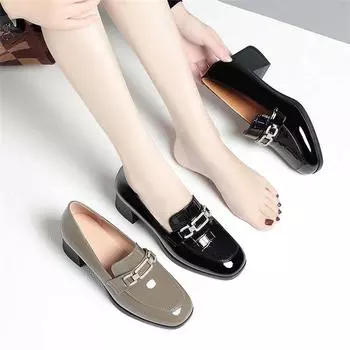 Весенние женские повседневные туфли из мягкой кожи с толстым каблуком и квадратным носком 40 чёрный