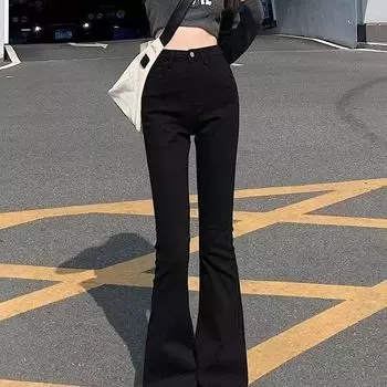 Весенние женские повседневные узкие джинсы с высокой талией XXL чёрный