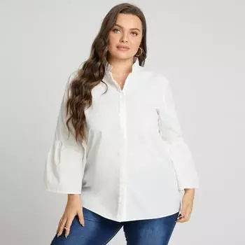 Весенние женские рубашки OL, блузка с V-образным вырезом и расклешенными рукавами FZH 3XL тёмно-синий