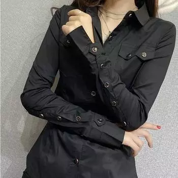 Весенние женские рубашки с длинным рукавом зеленого цвета, осенние офисные женские блузки с карманами, женские топы на пуговицах XXXXL белый