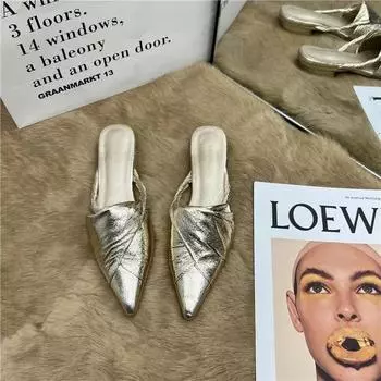 Весенние женские шлепанцы без шнуровки, модные женские элегантные пляжные сандалии с острым носком, повседневные шлепанцы на низком каблуке 36