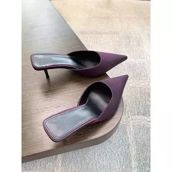 Весенние женские шлепанцы с острым носком, модные женские элегантные модельные сандалии ярких цветов, шлепанцы на квадратном низком каблуке 35 чёрный