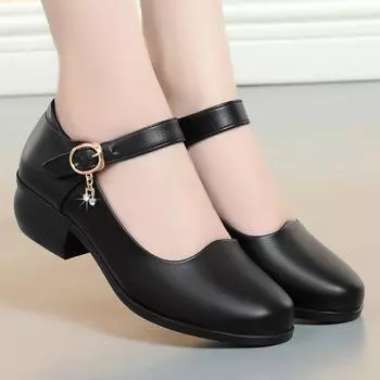 Весенние женские современные туфли с круглым носком и толстым каблуком, мягкая поверхность, туфли для танцев сальса, закрытый носок, квадратная танцевальная обувь на мягкой резиновой подошве 35(Foot22.5cm)