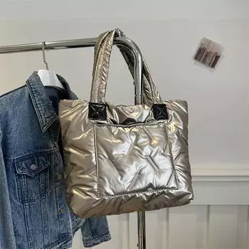 Весенние женские сумки большой емкости, стеганая сумка-шоппер, зимняя мягкая сумка, сумка на плечо, большая емкость, верхняя ручка, тоут One Size золотой