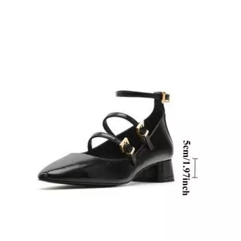 Весенние женские туфли из натуральной кожи на высоком каблуке в стиле ретро Туфли Мэри Джейн Туфли на среднем каблуке 35 чёрный