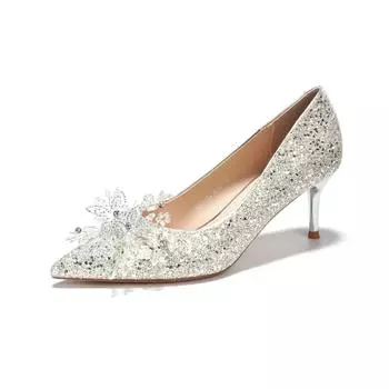 Весенние женские туфли-лодочки, роскошные блестки, хрустальные бабочки, высокие каблуки, одинарные туфли, женские туфли для банкета, свадьбы 35