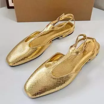 Весенние женские туфли-лодочки с открытой пяткой, дизайнерские туфли с пряжкой и ремешком на щиколотке, модные, золотисто-черные, большого размера, удобные женские туфли Мэри Джейн 36 чёрный