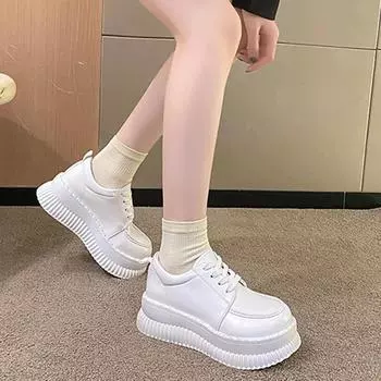 Весенние женские туфли-лоферы на плоской платформе, модные неглубокие женские туфли на шнуровке из кожи, повседневные туфли Мэри Джейн на толстой подошве 35 коричневый