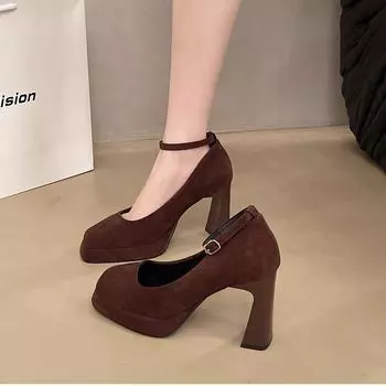 Весенние женские туфли Мэри Джейн на высоком каблуке, модные туфли с квадратным носком, туфли на выпускной, женские туфли-лодочки 35