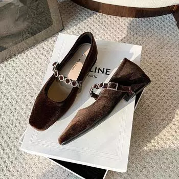 Весенние женские туфли Мэри Джейн с квадратным носком, модные повседневные туфли с кристаллами и пряжкой для выпускного вечера 35