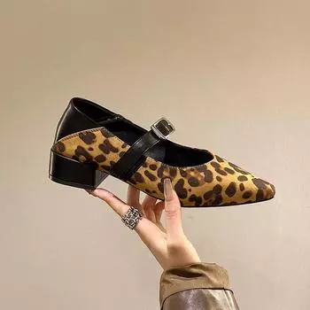 Весенние женские туфли Мэри Джейн с леопардовым принтом, модные туфли на низком толстом каблуке, элегантные женские туфли для вечеринок Zapatos De Mujer 35