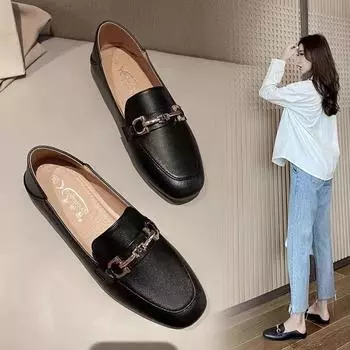 Весенние женские туфли на плоской подошве с одной педалью, нескользящие, в британском стиле, на мягкой подошве, повседневные, ленивые туфли Doudou 35
