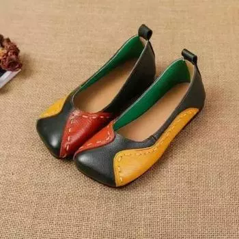 Весенние женские туфли, на плоской подошве, в цвет, с мягкой подошвой, с небольшим вырезом, кожаные туфли-лодочки, женские туфли ручной работы в стиле ретро для мам 41 чёрный