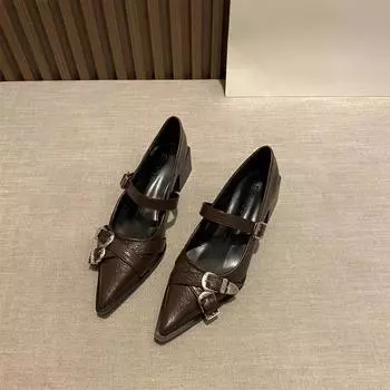 Весенние женские туфли на высоком каблуке, сексуальные туфли во французском стиле с острым носком, металлические украшения, парные юбки, элегантная банкетная мода, Мэри Джейн 35