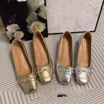 Весенние женские туфли с внутренней высотой 5 см, модные и удобные туфли Мэри Джейн с квадратным бантом, темпераментные одинарные туфли 35 серебряный