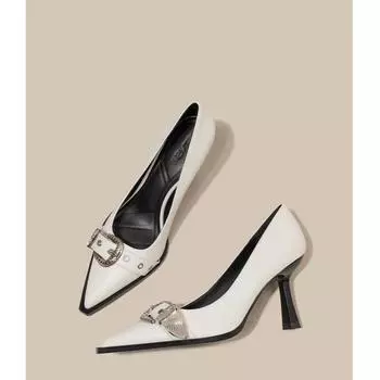 Весенние женские туфли серебристого цвета на высоком каблуке, сексуальные туфли во французском стиле с острым носком, металлические украшения, в сочетании с юбками, элегантный банкет 34 серебряный