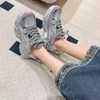 Весенние женские туфли серебристые на толстой подошве универсальные повседневные туфли женские легкие и дышащие кроссовки Zapatos Mujer 35