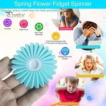 Весенний цветок Fidget Spinner игрушка снятие стресса и тревоги для детей подростков взрослых пальчиковый гироскоп портативный дорожный цветок в форме сенсорного вращающегося игрушки светло-синий