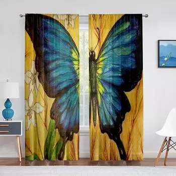 Весенний цветок красочные цветочные бабочки прозрачные занавески для гостиной вуаль жалюзи спальня тюль драпировка кухонные шторы 100W130H(CM)40x51in&rod pocket