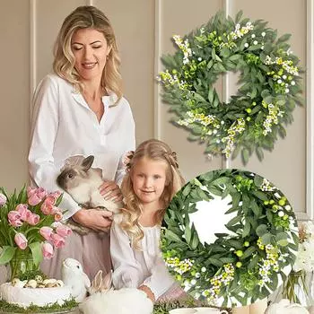 Весенний декоративный венок. Венок из искусственных листьев. Венок. Декоративное кольцо для подвески двери на весну и лето One Size