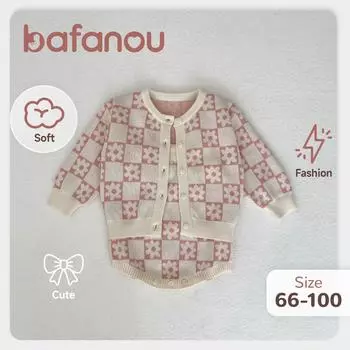 Весенний детский цветочный жаккардовый кардиган с рукавами для младенцев, вязаный комбинезон для девочек, комплект вязаной одежды для девочек, bafanou S170 66cm(3-6M)
