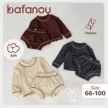Весенний детский комплект из 2 предметов унисекс из хлопка, однотонный, для маленьких девочек, пуловер, топ, шаровары, комплект одежды для маленьких мальчиков, bafanou 23160 66cm(3-6M) тёмно-синий