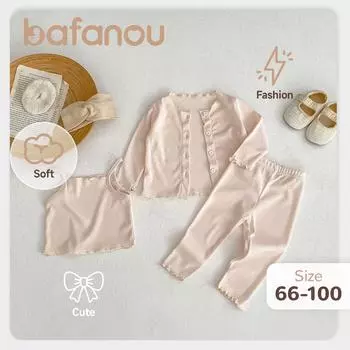 Весенний детский комплект одежды из 3 предметов, однотонный детский кардиган, майка, штаны, комплект одежды для девочки bafanou 66117 66cm(3-6M) абрикосовый