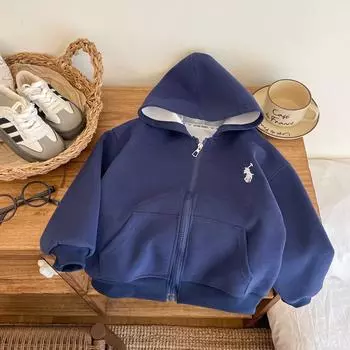 Весенний детский повседневный кардиган на молнии с капюшоном 80