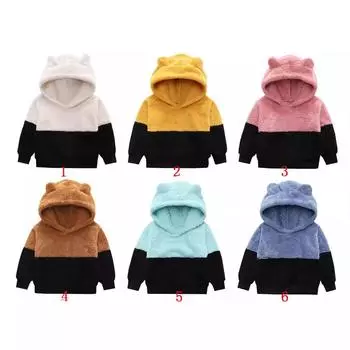 Весенний детский свитер с капюшоном, милый плюшевый детский свитер с цветным принтом, свитер для мальчиков и девочек 90cm