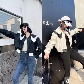 Весенний дизайн, нишевая куртка с застежкой-молнией, черная искусственная кожа, с длинными рукавами, короткое байкерское пальто для женщин S