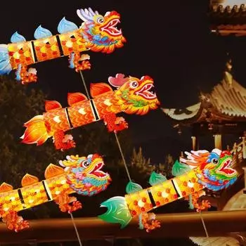 Весенний фестиваль Фонарь Дракона Праздничная вечеринка Пластиковый фонарь ручной работы для китайского Нового года Светящийся светодиод