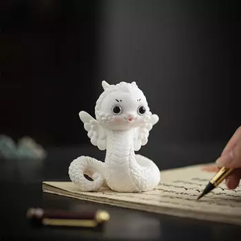 Весенний фестиваль керамическая статуя змеи маленькая скульптура 3.3x3x4 дюйма милое украшение полки для автомобиля коричневый