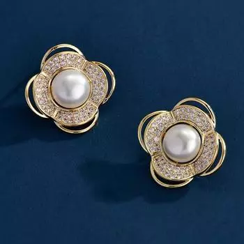Весенний фестиваль Мода пресноводный жемчуг лепестки серьги-гвоздики циркон серьги женщины золотой
