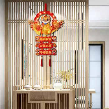 Весенний Фестиваль Светящийся Подвесной Декор Декоративный Венок с Красной Кисточкой Благословенные Слова 95x40см