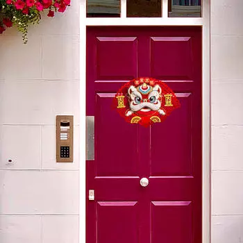 Весенний фестиваль веерообразный танец льва украшение двери 13x19.6 дюймов многофункциональная флокированная ткань для