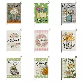 Весенний флаг для цветочного сада с принтом из льна для двора, наружный декоративный флаг, черно-белый флажок для дома HYQ034-1