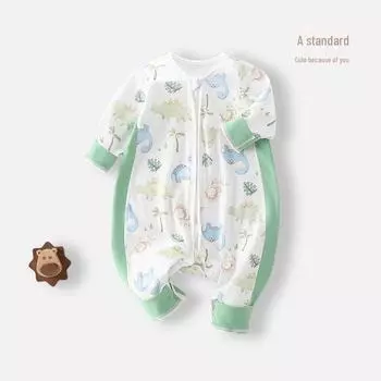 Весенний хлопковый детский спальный мешок пижама: Длинный рукав, разрез штанины, застежка-молния 100